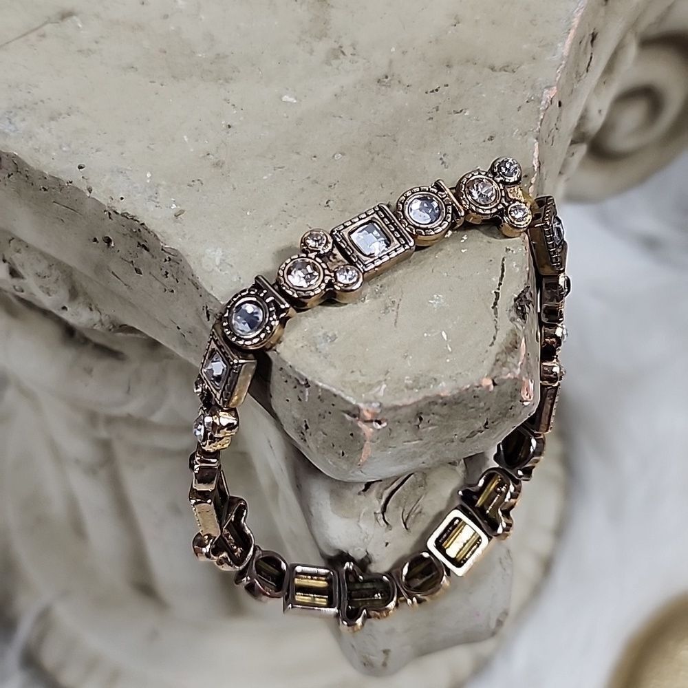 Rhinestone and Gold Tone Stretch Bracelet Looks Like Mickey Mouse
